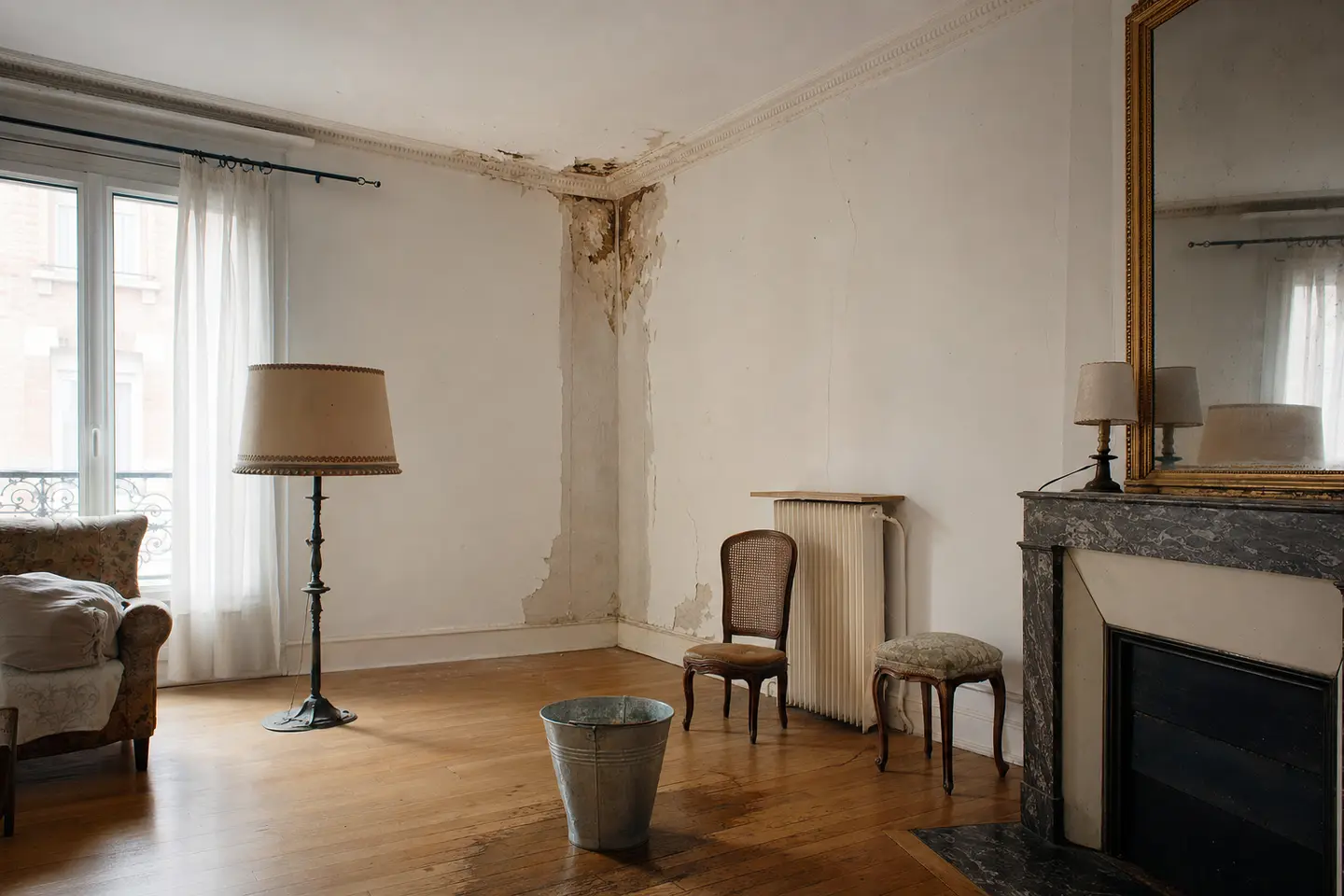 Auréole d’humidité au plafond d’un appartement après un dégât des eaux venant de l’étage supérieur