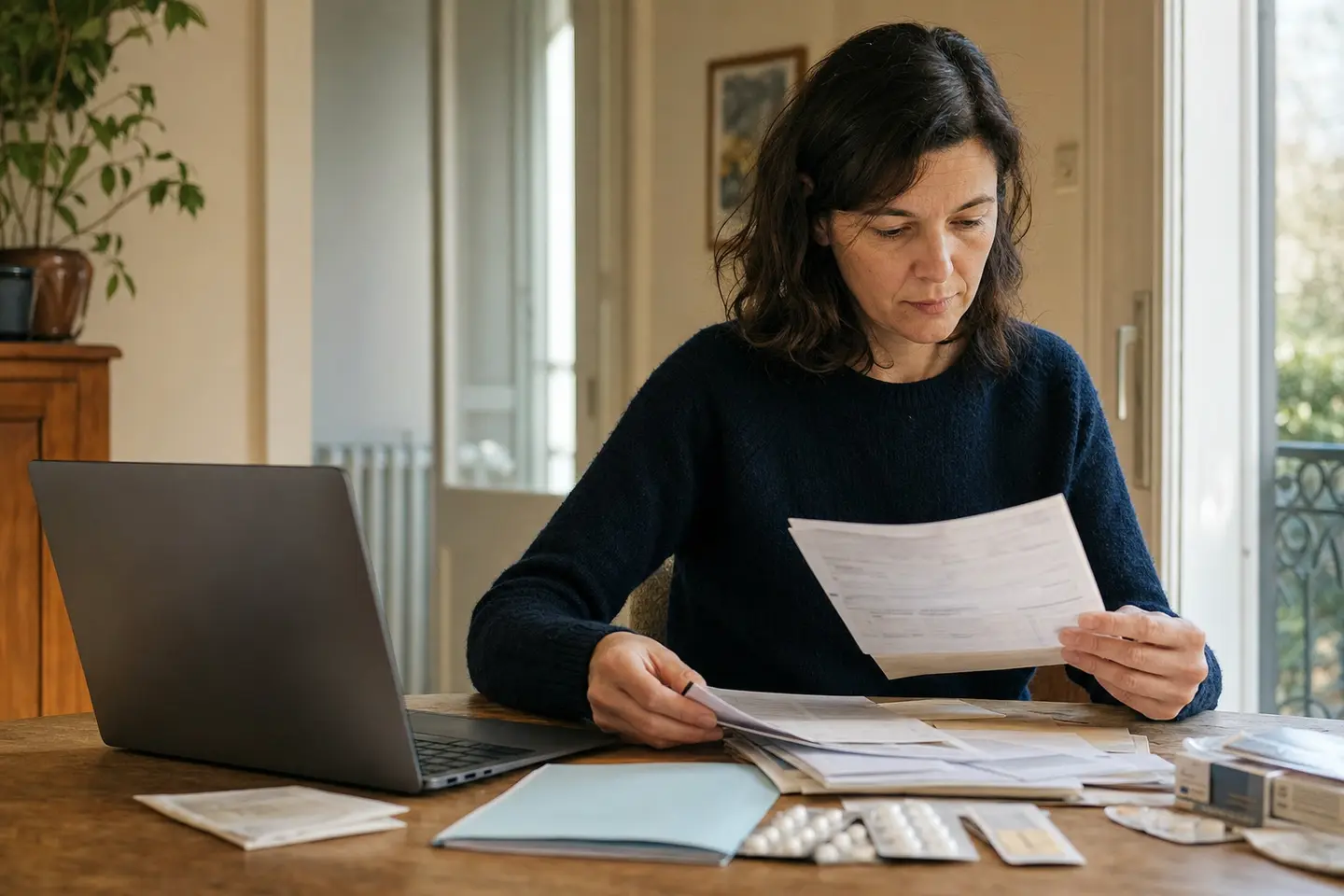 Personne comparant ses courriers de la Sécurité sociale pour distinguer arrêt de travail en incapacité et pension d'invalidité