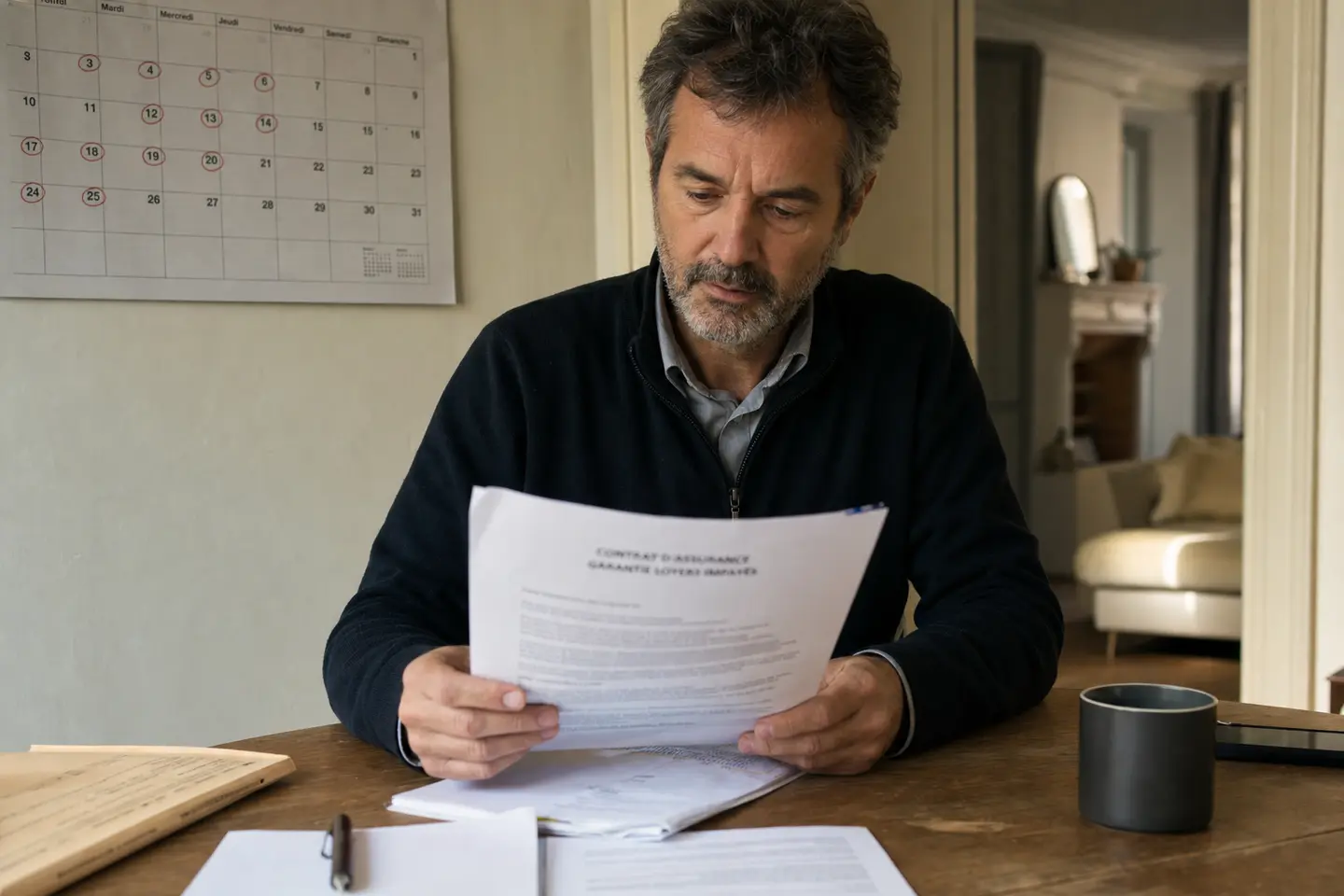 Bailleur examinant le calendrier d'indemnisation de son contrat de garantie loyers impayés
