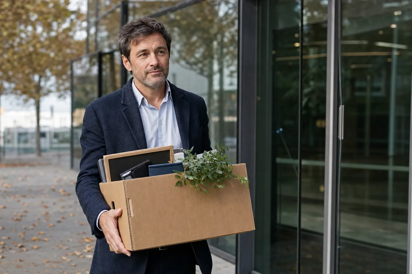 Un salarié quitte les locaux de son entreprise avec ses affaires en s'interrogeant sur le sort de son PER d'entreprise