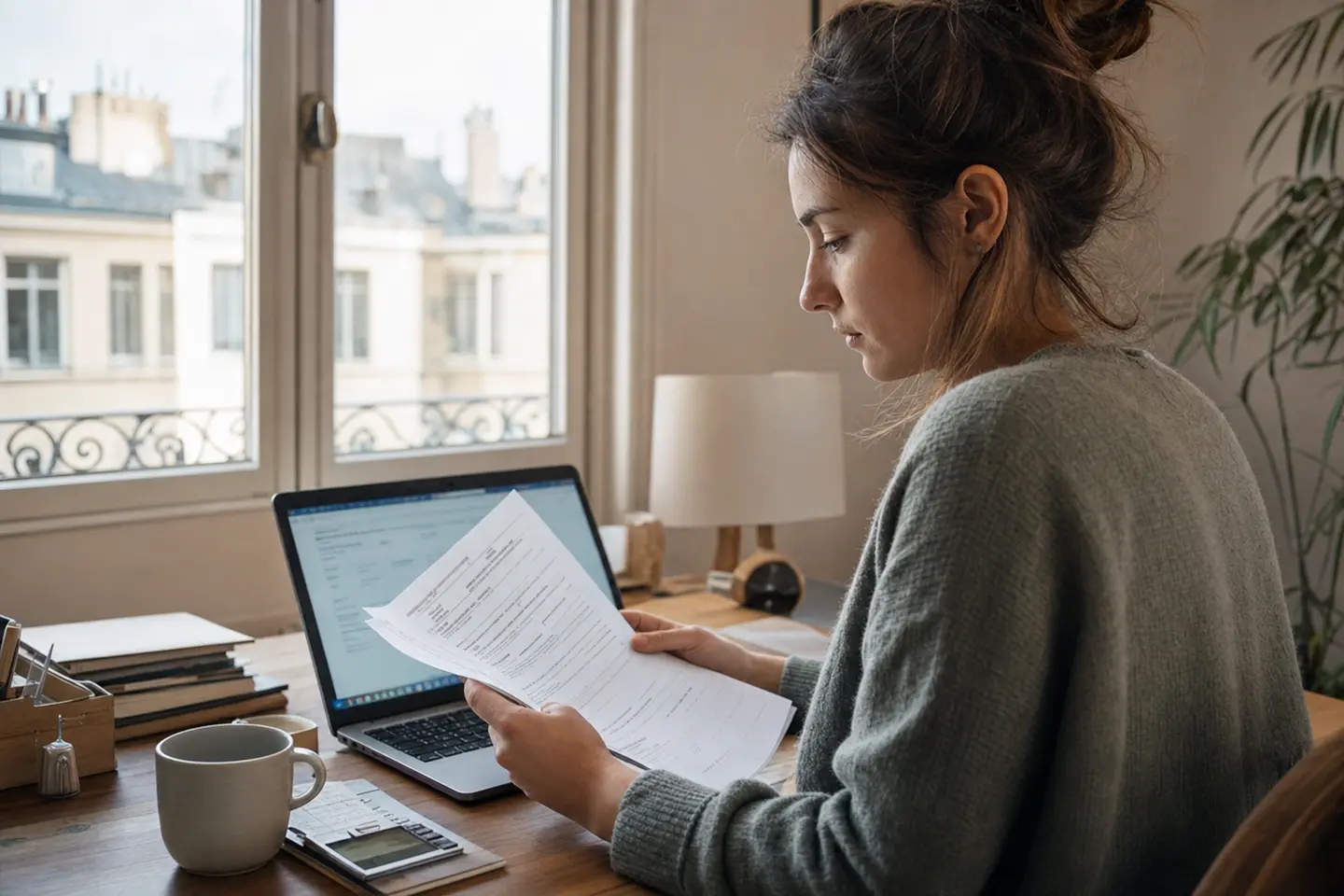 Conductrice lisant son relevé d'information d'assurance auto avant de changer d'assureur
